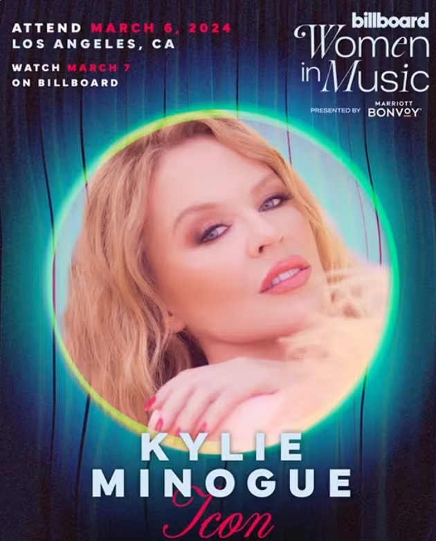 US: KYLIE MINOGUE TO RECEIVE ICON AWARD AT BILLBOARDS 2024 WOMEN IN MUSIC AWARDS(图1)
